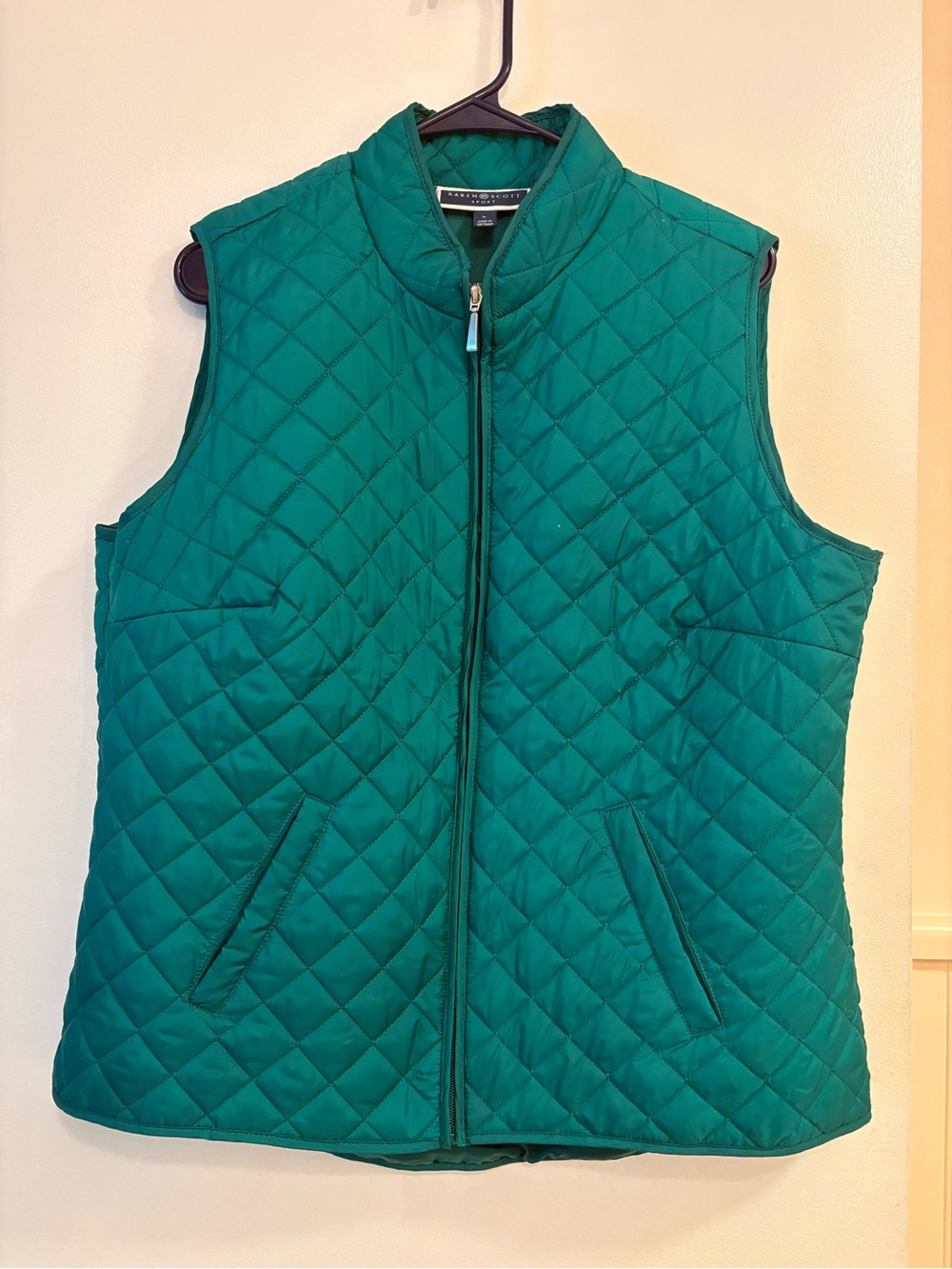 Women’s Karen Scott Teal Quilted Puffer Vest Zip Up Jacket - Size Large